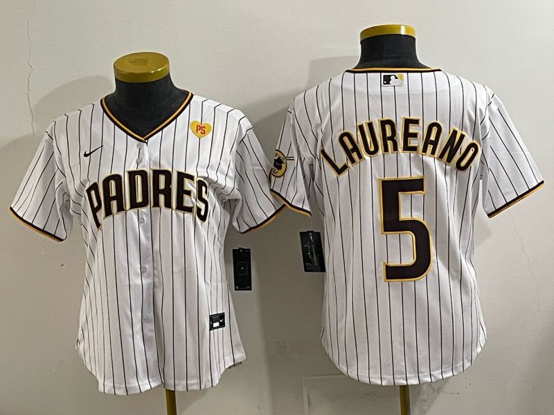 Women San Diego Padres #5 Laureano White Stripe Nike 2025 MLB Jersey 03